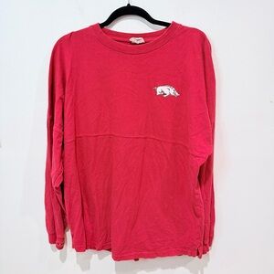 Pressbox Red Long Sleeve Crewneck with Arkansas Razorbacks Logo